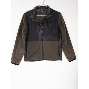 VTG Polo Ralph Lauren Fleece Jacket‎ Boys L 14-16 Tan Color Block Classic Pony